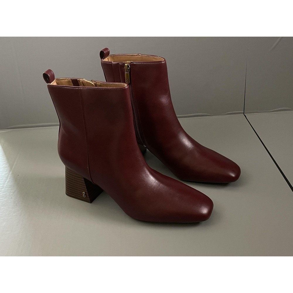 Sam & Libby Boots Womens Size 9.5 Red Yuliana Faux Leather Ankle Block Heel - Picture 2 of 8